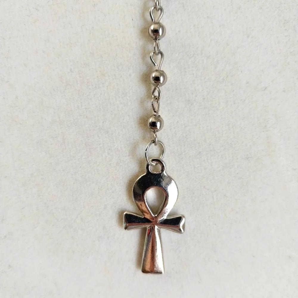 Handmade goth vampire rosary style silver necklace - Picture 3 of 6